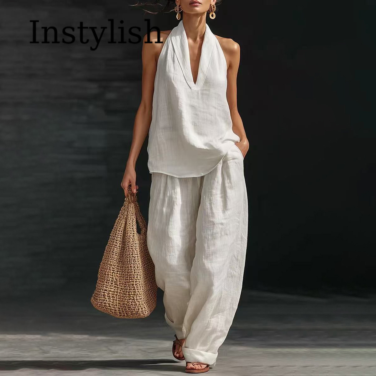 Linen Pant Wide - Yazlık Kadın Günlük Keten 2 Parça
