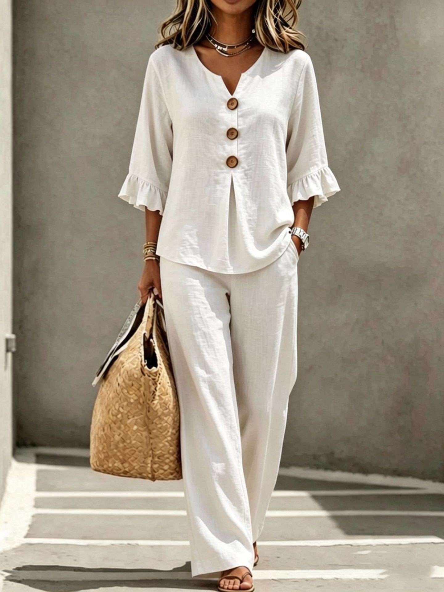 Kadınlar için iki parçalı kete - Linen Pant Wide incelemesi ve fiyatı