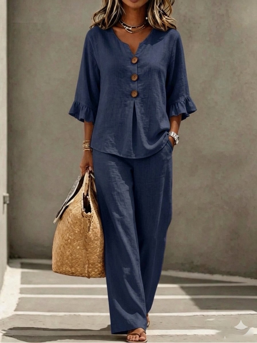 Kadınlar için iki parçalı kete - Linen Pant Wide incelemesi ve fiyatı