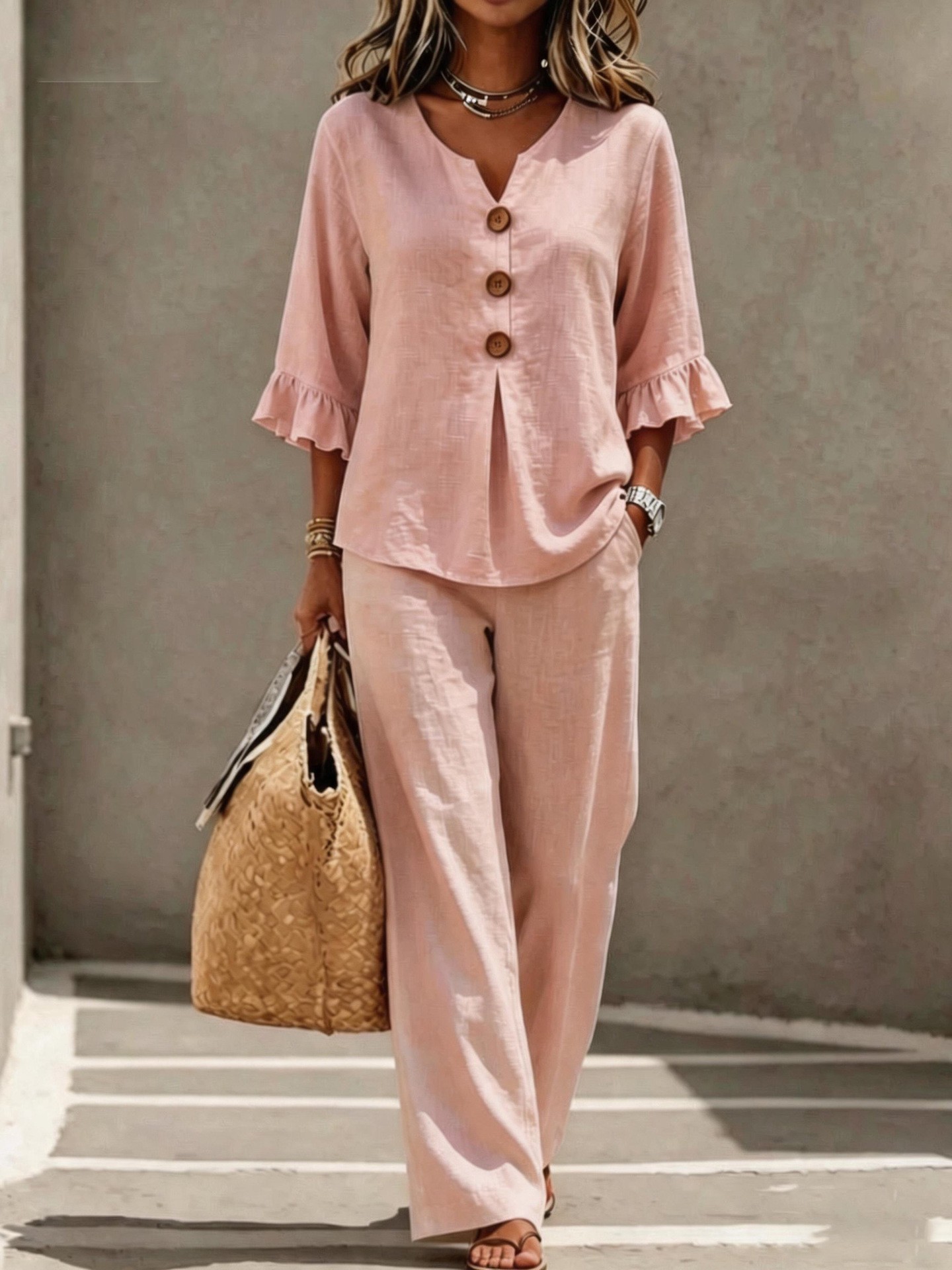 Kadınlar için iki parçalı kete - Linen Pant Wide incelemesi ve fiyatı