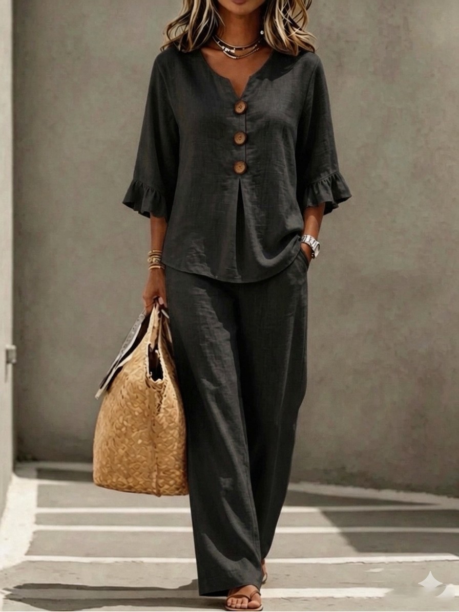 Kadınlar için iki parçalı kete - Linen Pant Wide incelemesi ve fiyatı