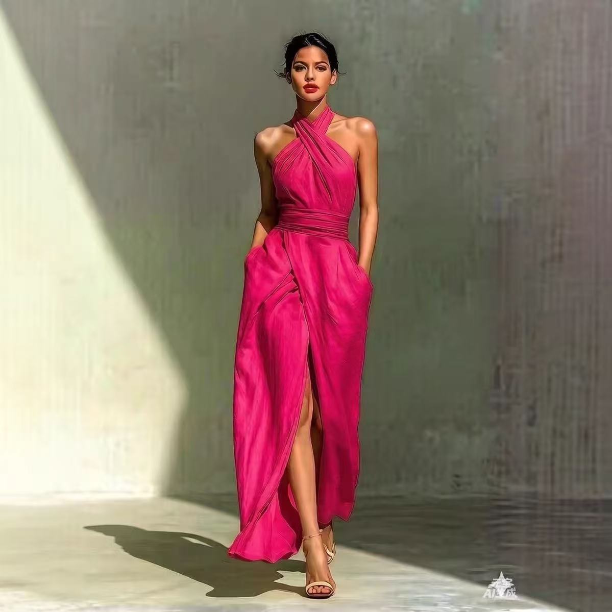 Şık, Düz Renkli, Önü Yırtmaçlı - Maxi Dress Halter incelemesi ve fiyatı